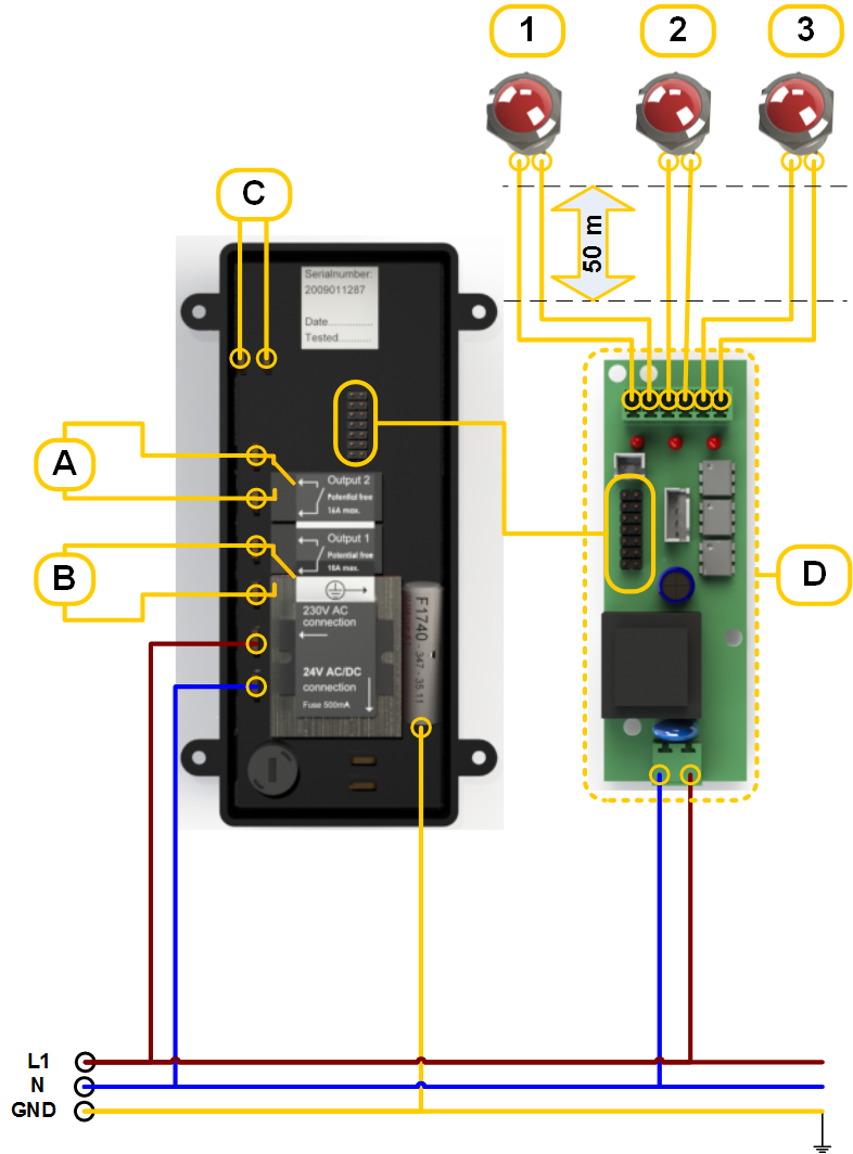 Draadschema Externe verbinding met neutrale uitgang (zonder spanning) Gebruik dit diagram om een apparaten (A & B) aan te sluiten