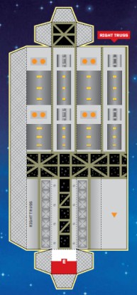 Lijm Knip uit (11) 1. Lees eerst dit stappenplan, de infokaart van het ISS en infokaart 2 & 3. De rechtse en linkse TRUSS en de Z1 3. Knip de rechtse TRUSS uit 4.