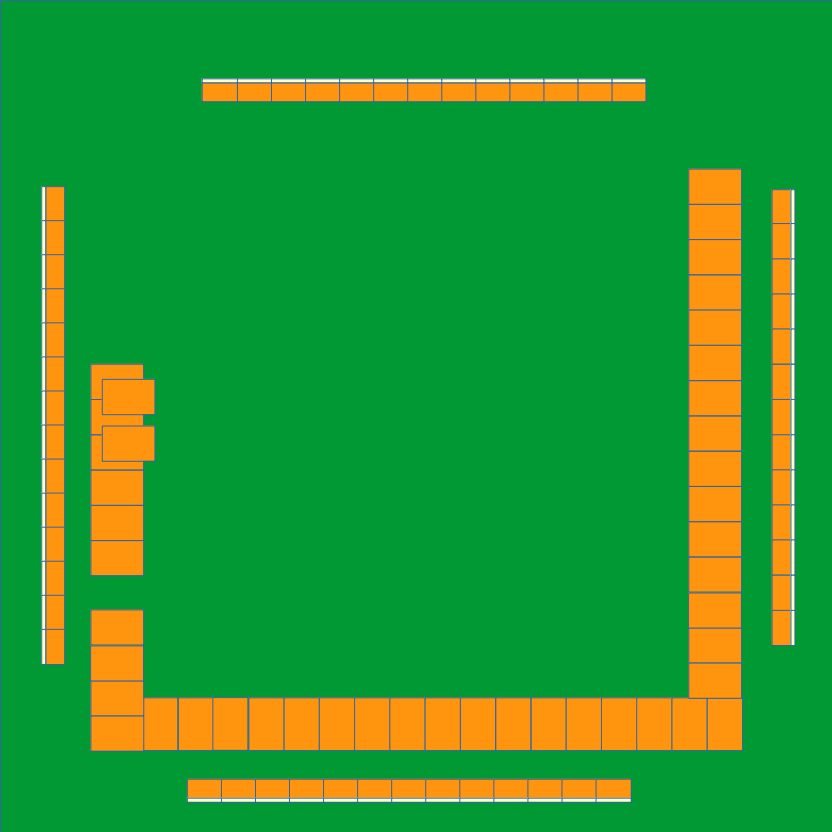 Deze vier muren worden tegen elkaar geschoven zodat er een vierkant ontstaat, waarbij de rechterkant van de muurdelen vrij blijft.