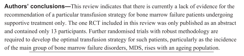 Behandeling MDS Transfusie bij anemie Geen evidentie via