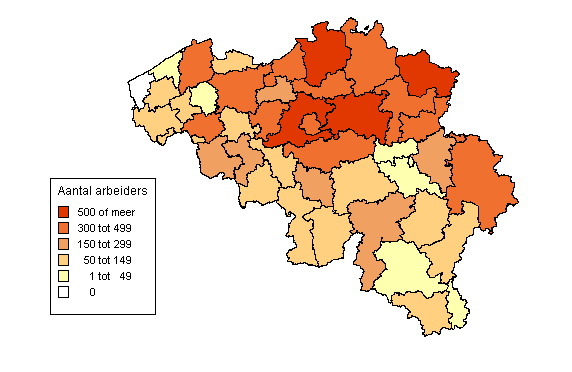 A R B E I D S M A R K T 10 Hierna wordt de tewerkstelling geografisch voorgesteld (tot op arrondissementsniveau).