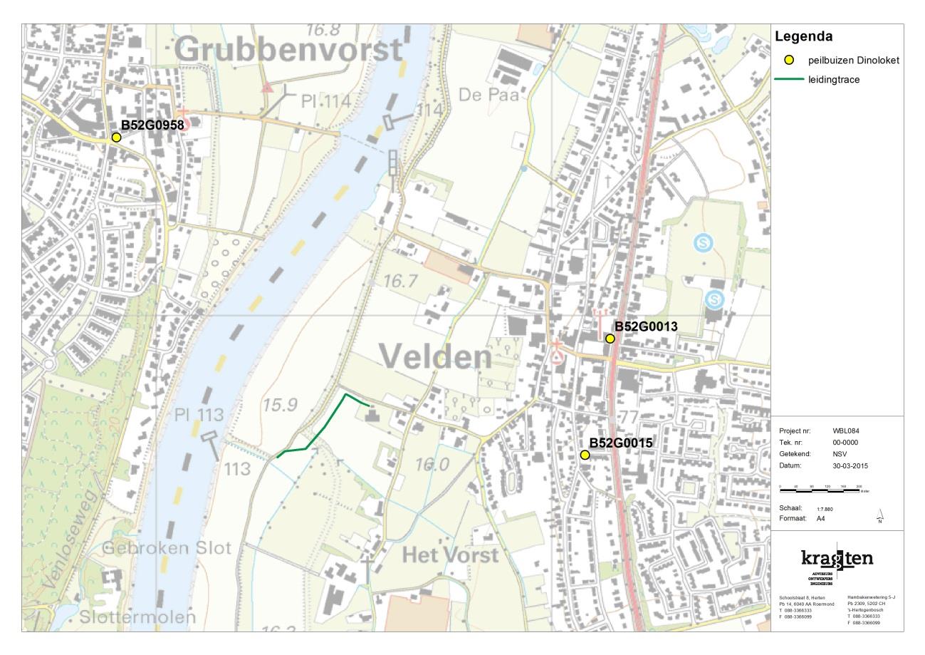 Blad Afbeelding : projectlocatie Bodemopbouw In het kader van de verlegging van de leiding is een bodemonderzoek uitgevoerd. Hierbij zijn acht boringen tot m-mv geplaatst.