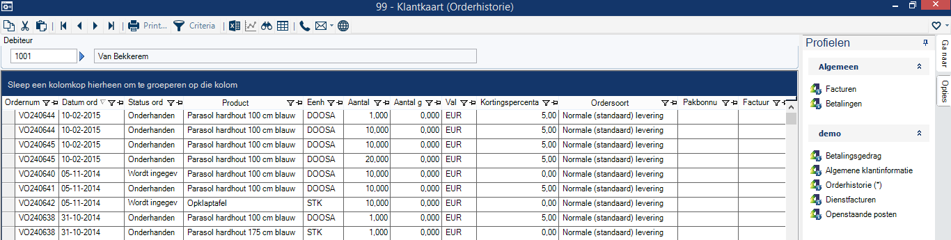 Indien deze optie wordt uitgezet kan je hem altijd weer oproepen (handmatig) via Werken met een overzicht Kolommen kunnen naar eigen inzicht heen en weer worden verschoven (verwijderen en toevoegen