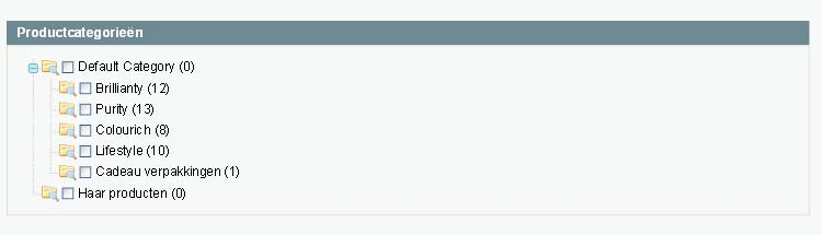 2.5.10 Categorie producten configuratie pagina 1. Selecteer de optie Categorieën in het paneel aan de linkerkant van de pagina om de volgende pagina weer te geven: 2.