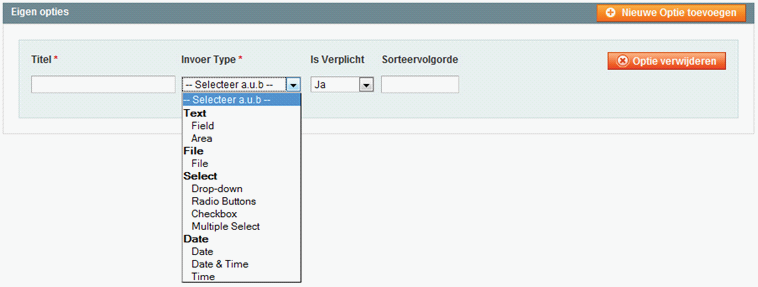 2.5.22 Variaties op een product aanmaken Deze sectie beschrijft hoe u variaties op een product kunt aanmaken door invoer opties toe te voegen aan een product pagina.