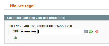 3. Klik op het icoon om een selectie veld weer te geven en selecteer de SKU optie onder Product Attribuut in het dropdown menu.