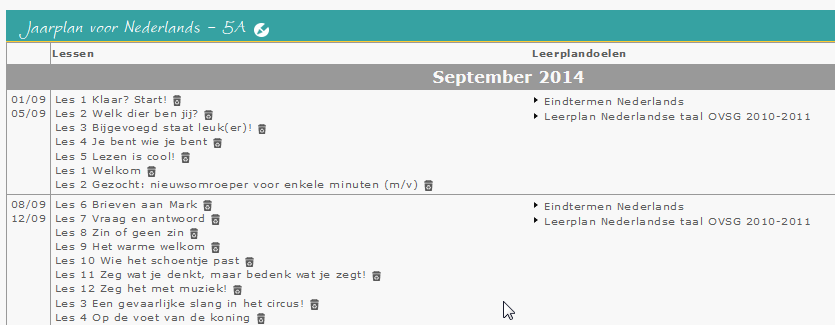 Jaarplannen Importeer een jaarplan Pas het aan versleep lessen of weken, voeg lessen of