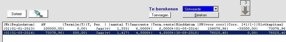 Als u de berekening naar het onderscherm verplaatst (Pijl omlaag aanklikken) wordt de berekening apart gezet. De reden om dat te doen komt eenvoudig naar voren bij het volgende sommetje.