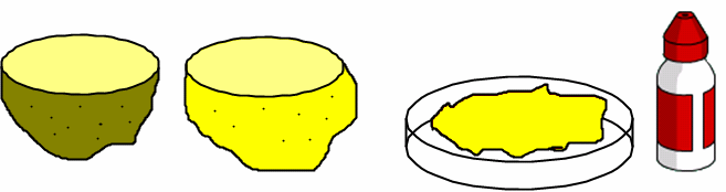 Proef 9 Zetmeel in aardappels - 1 Mesje (nr. 2) - 1 Jodium (betadine) (nr. 5) - 1 Petrischaal (nr.