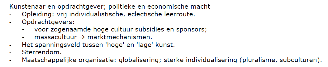 Hieronder een weergave van de syllabus bij de invalshoek 'kunstenaar en opdrachtgever'.