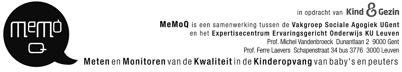 MeMoQ: Ontwikkelen van instrumenten voor het meten, het monitoren en het bevorderen van de pedagogische kwaliteit in de voorschoolse kinderopvangvoorzieningen Inhoud 1. Uitvoerders... 1 2.