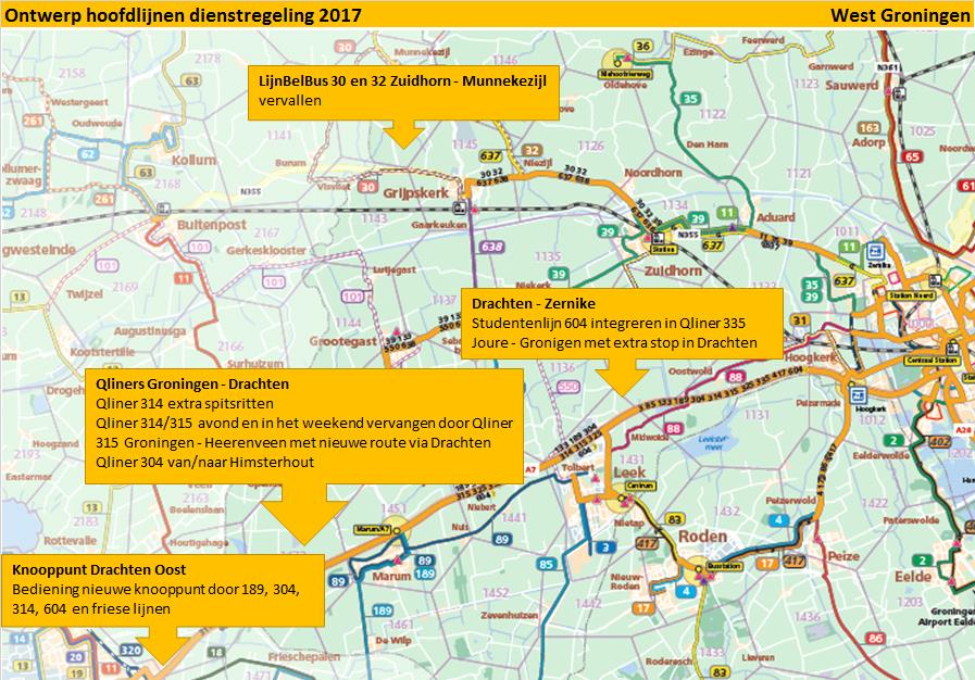 Groningen West Knooppunt Drachten Oost Per dienstregeling 2017 wordt een nieuw knooppunt aan de oostkant van Drachten geopend t.h.v. de huidige halte Vallaat naast het Van der Valk hotel.