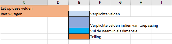 Na het openen van het XBRL-rapportagemodel, kunt u de cellen in het werkblad Basisgegevens voorzien van de juiste gegevens.