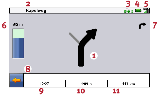 - 19-2.5 Scherm Tijdens de routebegeleiding kunt u overschakelen tussen de volgende weergaves: 2.5.1 2D-kaart resp.