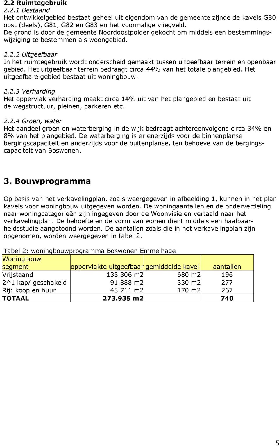 2.2 Uitgeefbaar In het ruimtegebruik wordt onderscheid gemaakt tussen uitgeefbaar terrein en openbaar gebied. Het uitgeefbaar terrein bedraagt circa 44% van het totale plangebied.