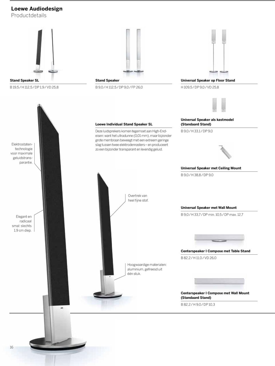 Loewe Indvdual Stand Speaker SL Deze ludsprekers komen tegemoet aan Hg-Endesen: want et ultradunne (0,01 mm), maar bjzonder grote membraan beweegt met een extreem gernge slag tussen twee