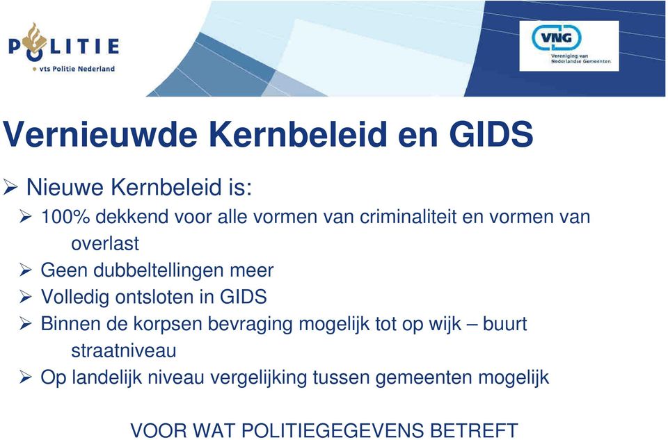 ontsloten in GIDS Binnen de korpsen bevraging mogelijk tot op wijk buurt