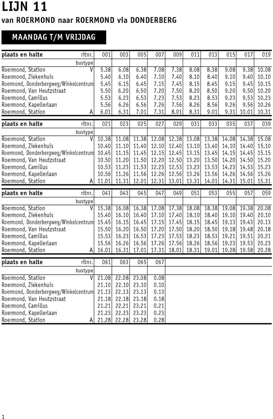 50 6.0 6.50 7.0 7.50 8.0 8.50 9.0 9.50 0.0 Roermond, Camillus 5.53 6.3 6.53 7.3 7.53 8.3 8.53 9.3 9.53 0.3 Roermond, Kapellerlaan 5.56 6.6 6.56 7.6 7.56 8.6 8.56 9.6 9.56 0.6 Roermond, Station A 6.