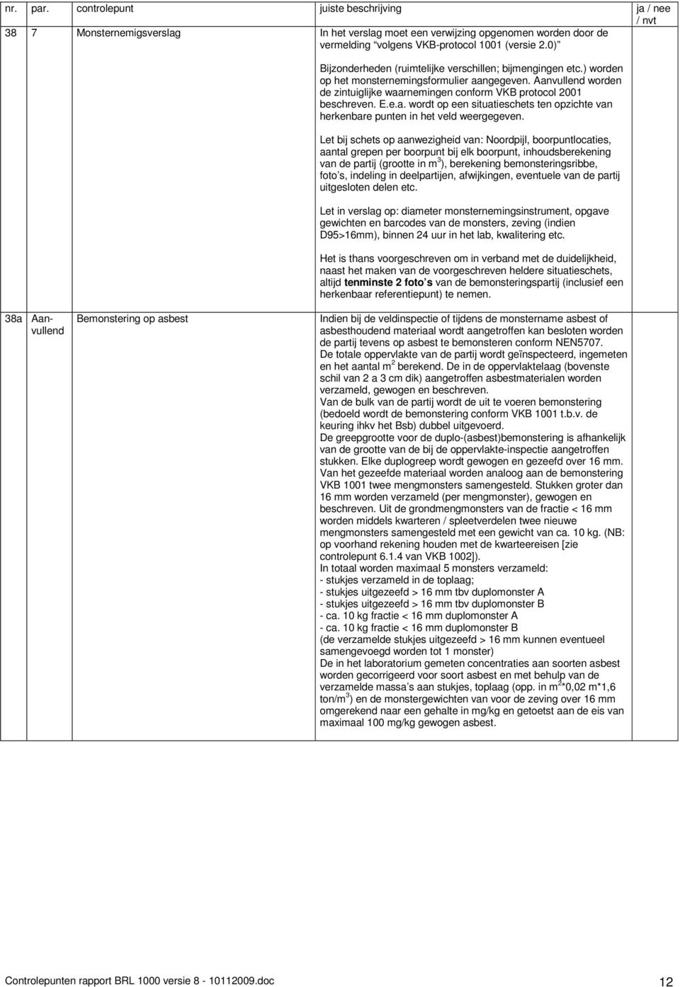 Let bij schets op aanwezigheid van: Noordpijl, boorpuntlocaties, aantal grepen per boorpunt bij elk boorpunt, inhoudsberekening van de partij (grootte in m 3 ), berekening bemonsteringsribbe, foto s,