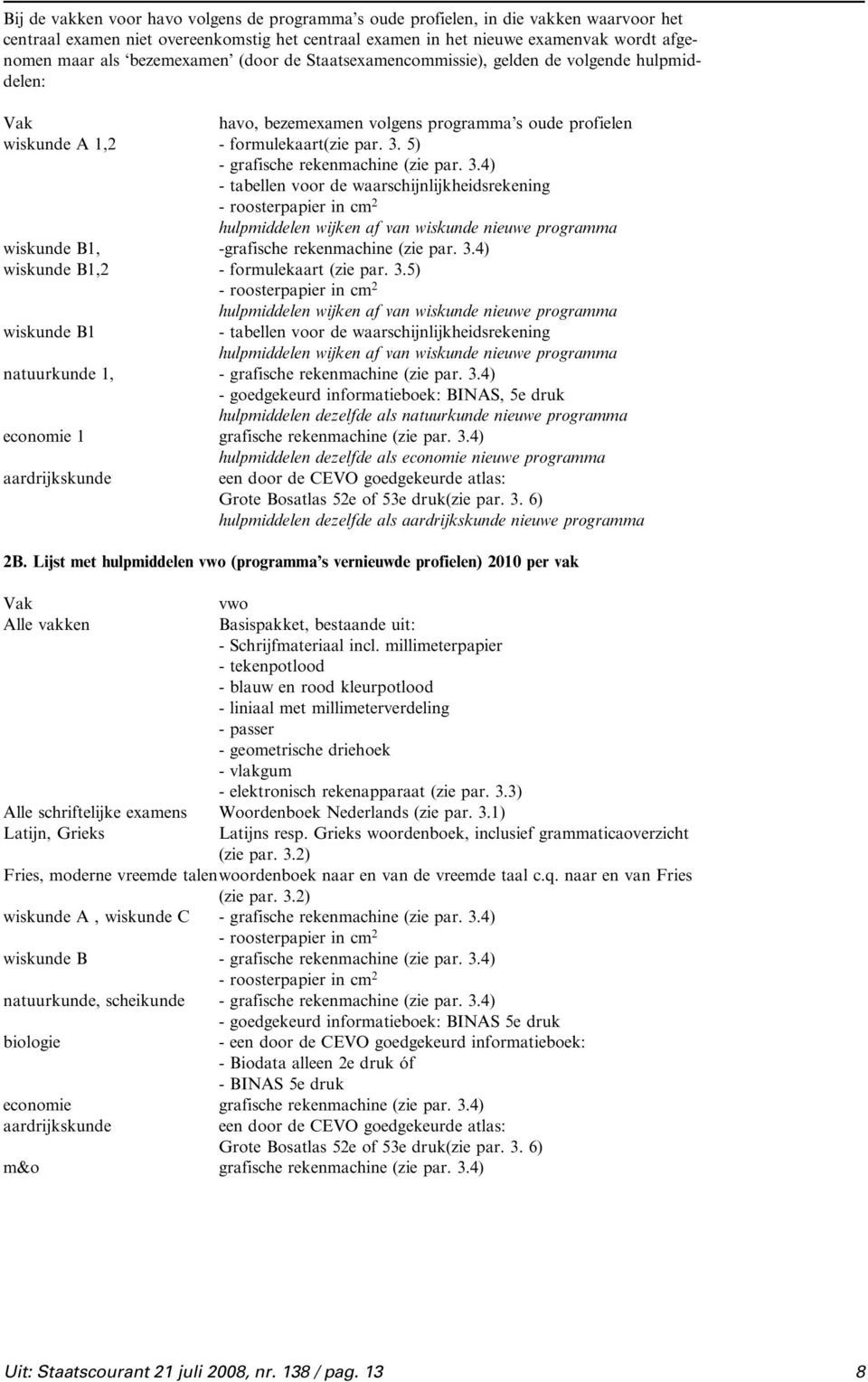 5) - grafische rekenmachine (zie par. 3.4) - tabellen voor de waarschijnlijkheidsrekening hulpmiddelen wijken af van wiskunde nieuwe programma wiskunde B1, -grafische rekenmachine (zie par. 3.4) wiskunde B1,2 - formulekaart (zie par.