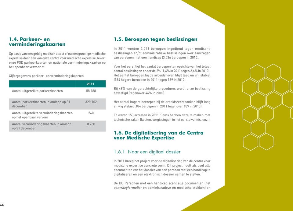 271 beroepen ingediend tegen medische beslissingen en/of administratieve beslissingen over aanvragen van personen met een handicap (3.536 beroepen in 2010).