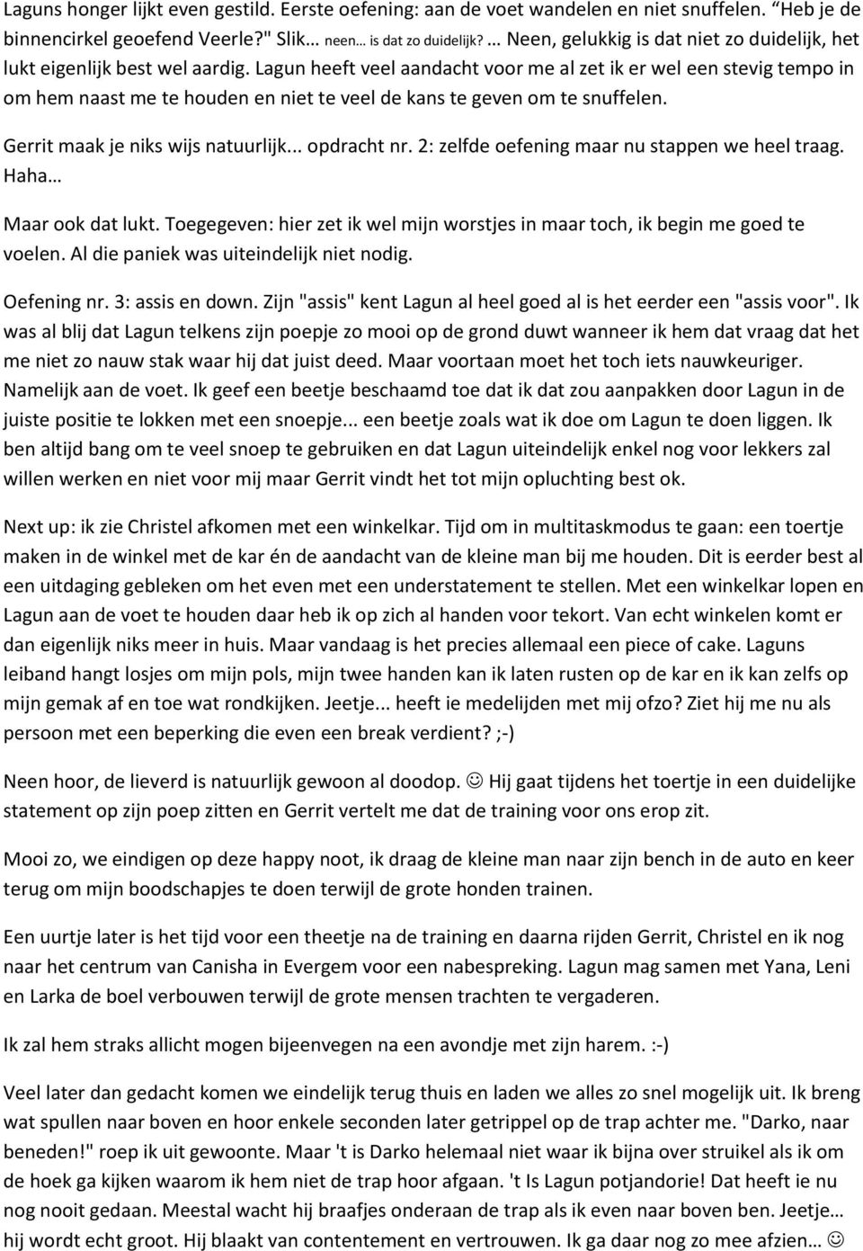 Lagun heeft veel aandacht voor me al zet ik er wel een stevig tempo in om hem naast me te houden en niet te veel de kans te geven om te snuffelen. Gerrit maak je niks wijs natuurlijk... opdracht nr.