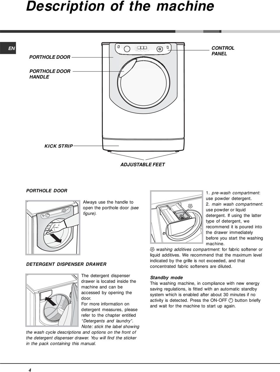 For more information on detergent measures, please refer to the chapter entitled Detergents and laundry.