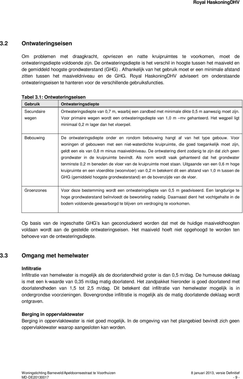 Afhankelijk van het gebruik moet er een minimale afstand zitten tussen het maaiveldniveau en de GHG.