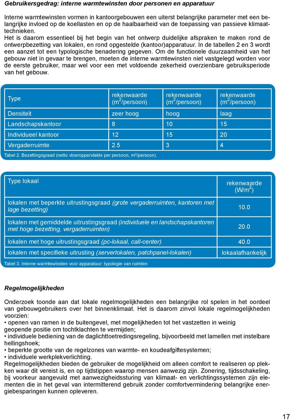 Het is daarom essentieel bij het begin van het ontwerp duidelijke afspraken te maken rond de ontwerpbezetting van lokalen, en rond opgestelde (kantoor)apparatuur.