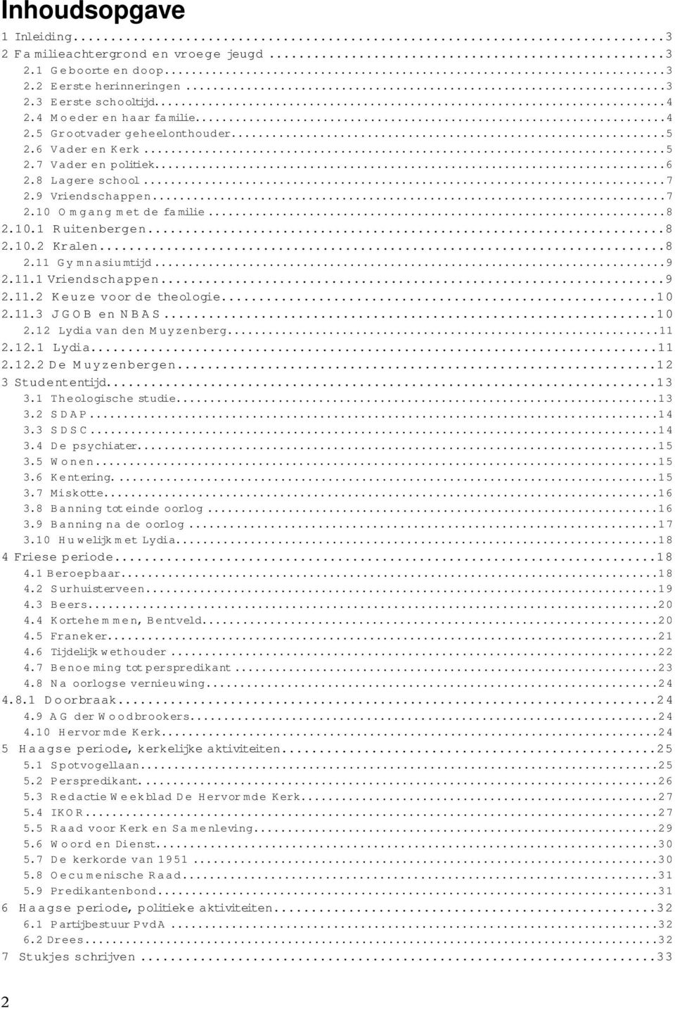 ..9 2.11.2 Keuze voor de theologie...10 2.11.3 JGOB en NBAS...10 2.12 Lydia van den Muyzenberg...11 2.12.1 Lydia...11 2.12.2 De Muyzenbergen...12 3 Studententijd...13 3.1 Theologische studie...13 3.2 SDAP.