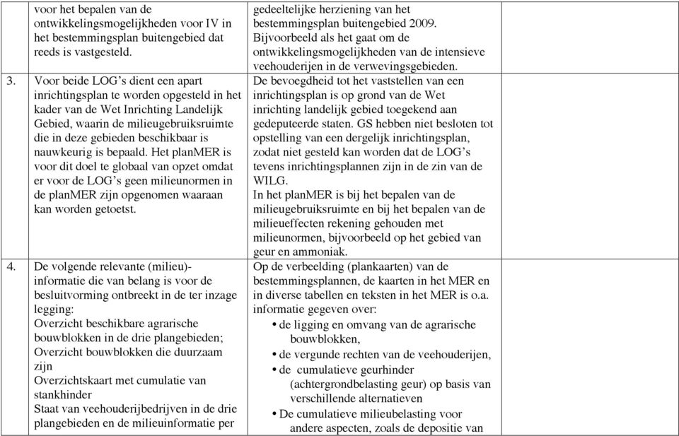 is bepaald. Het planmer is voor dit doel te globaal van opzet omdat er voor de LOG s geen milieunormen in de planmer zijn opgenomen waaraan kan worden getoetst. 4.