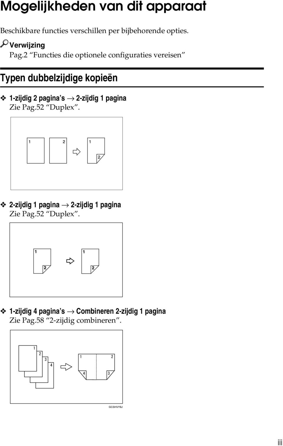 Functies die optionele configuraties vereisen Typen dubbelzijdige kopieën 1-zijdig pagina s