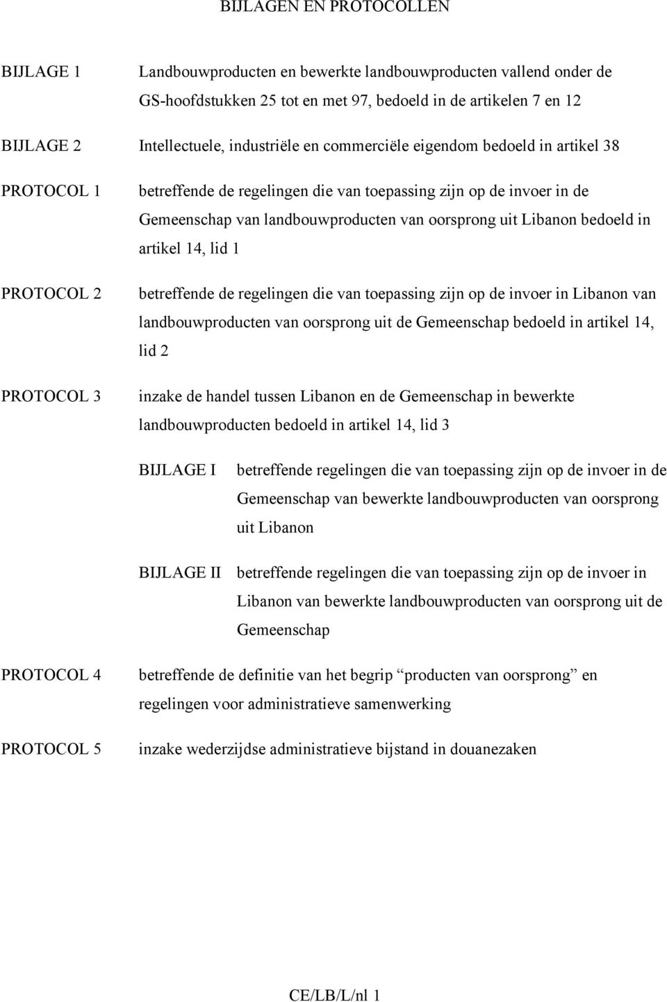 oorsprong uit Libanon bedoeld in artikel 14, lid 1 betreffende de regelingen die van toepassing zijn op de invoer in Libanon van landbouwproducten van oorsprong uit de Gemeenschap bedoeld in artikel