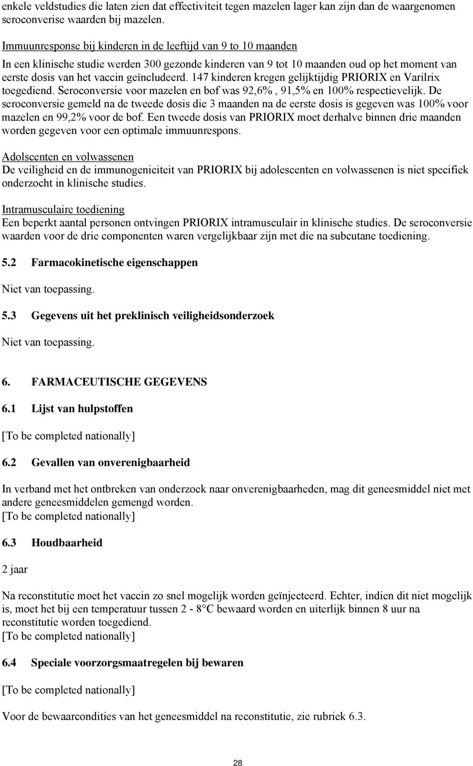 147 kinderen kregen gelijktijdig PRIORIX en Varilrix toegediend. Seroconversie voor mazelen en bof was 92,6%, 91,5% en 100% respectievelijk.