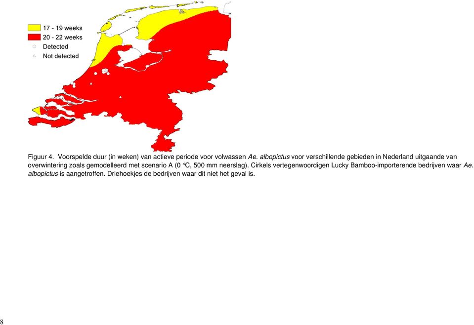 gemodelleerd met scenario A (0 C, 500 mm neerslag).