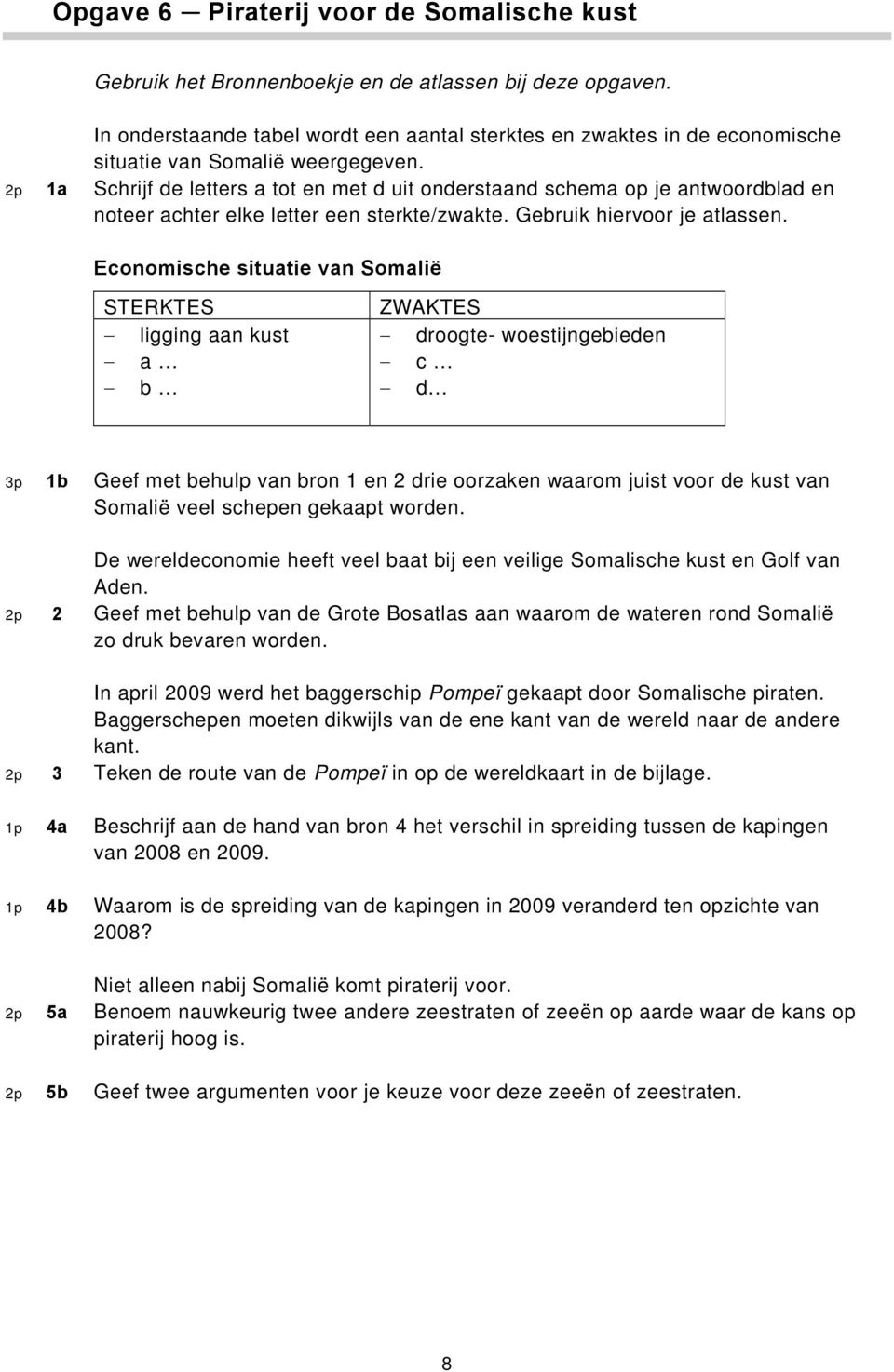 2p 1a Schrijf de letters a tot en met d uit onderstaand schema op je antwoordblad en noteer achter elke letter een sterkte/zwakte. Gebruik hiervoor je atlassen.