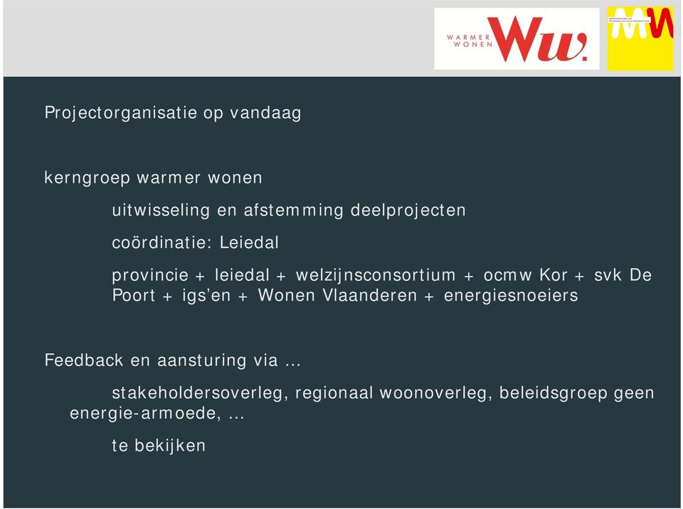 + svk De Poort + igs en + Wonen Vlaanderen + energiesnoeiers Feedback en aansturing