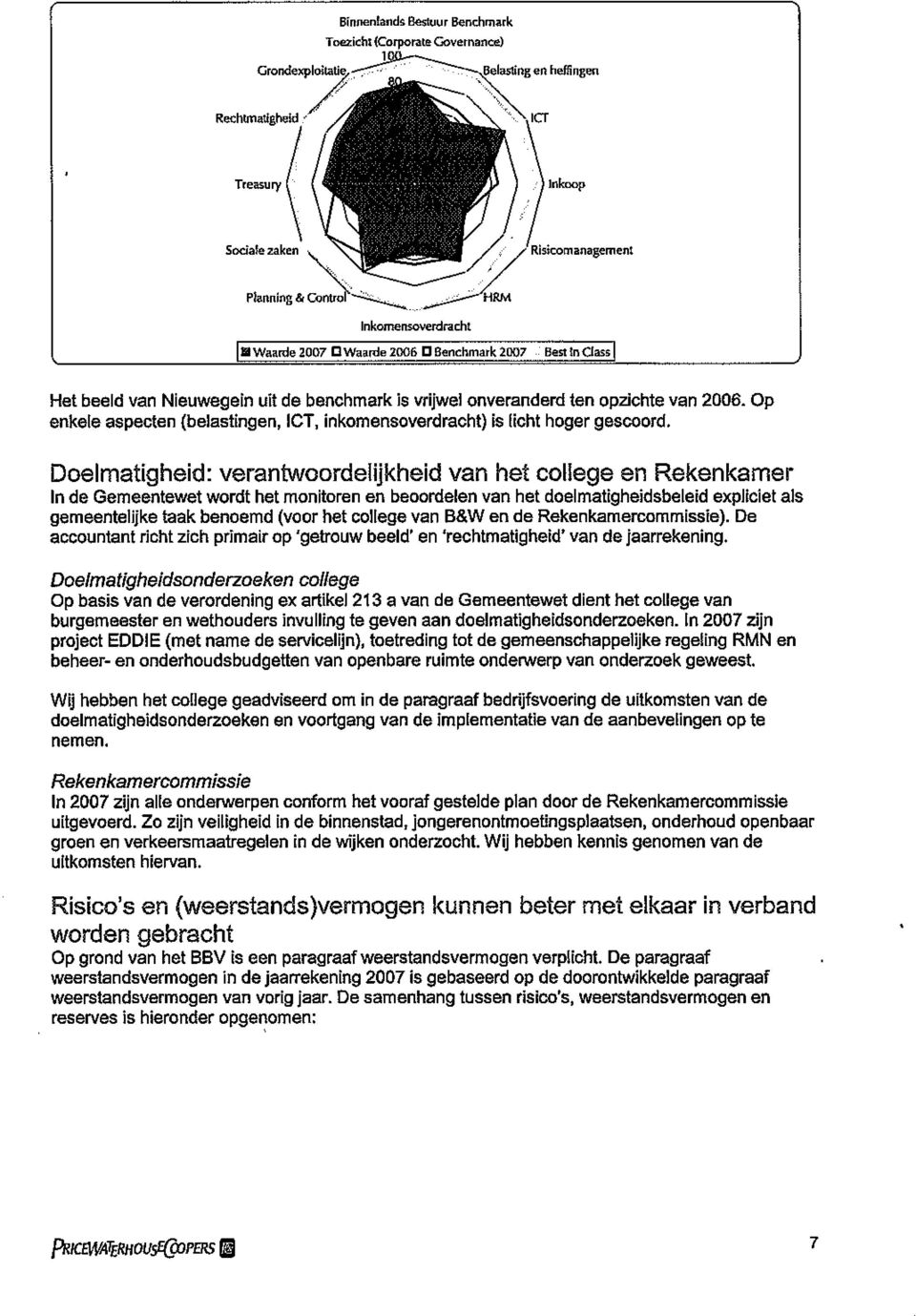 Doelmatigheid: verantwoordelijkheid van het college en Rekenkamer In de Gemeentewet wordt het monitoren en beoordelen van het doelmatigheidsbeleid expliciet als gemeentelijke taak benoemd (voor het