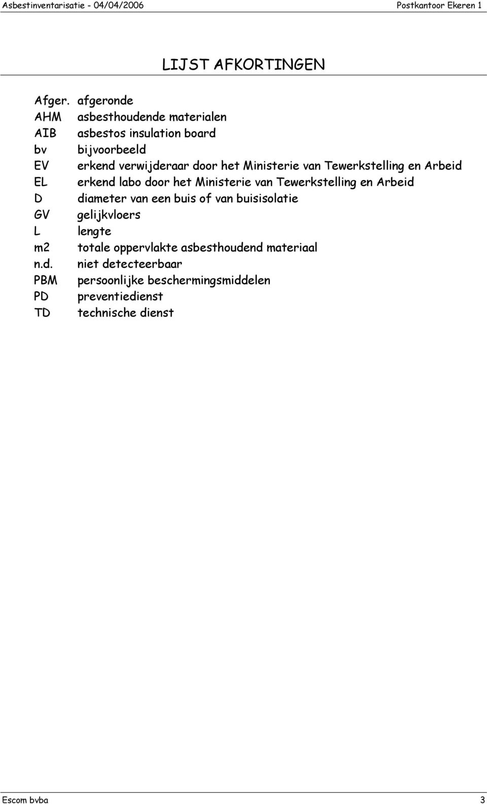 Ministerie van Tewerkstelling en Arbeid EL erkend labo door het Ministerie van Tewerkstelling en Arbeid D diameter van