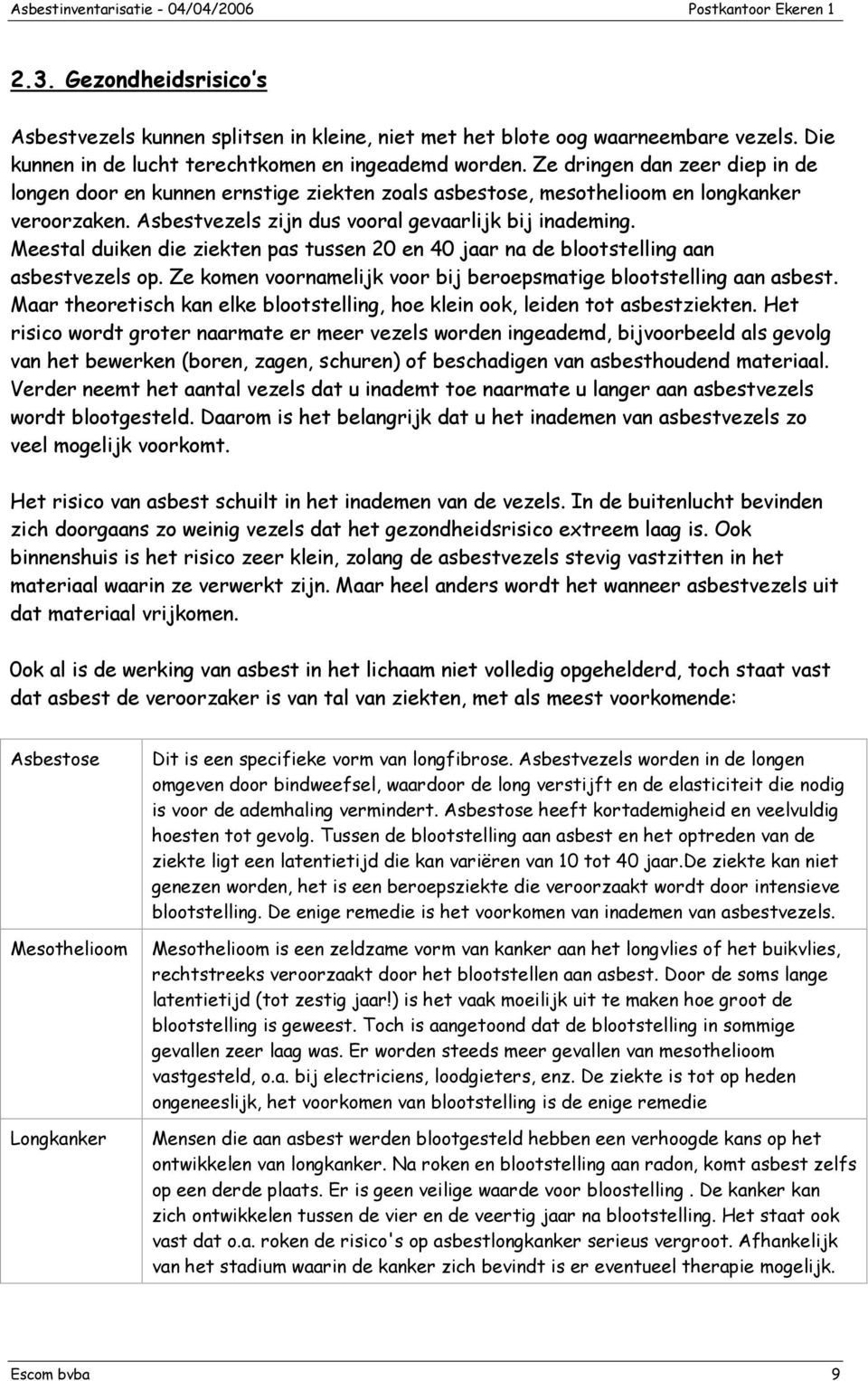 Meestal duiken die ziekten pas tussen 20 en 40 jaar na de blootstelling aan asbestvezels op. Ze komen voornamelijk voor bij beroepsmatige blootstelling aan asbest.