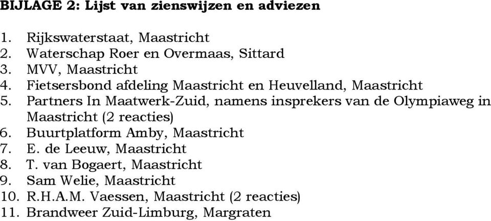 Partners In Maatwerk-Zuid, namens insprekers van de Olympiaweg in Maastricht (2 reacties) 6.