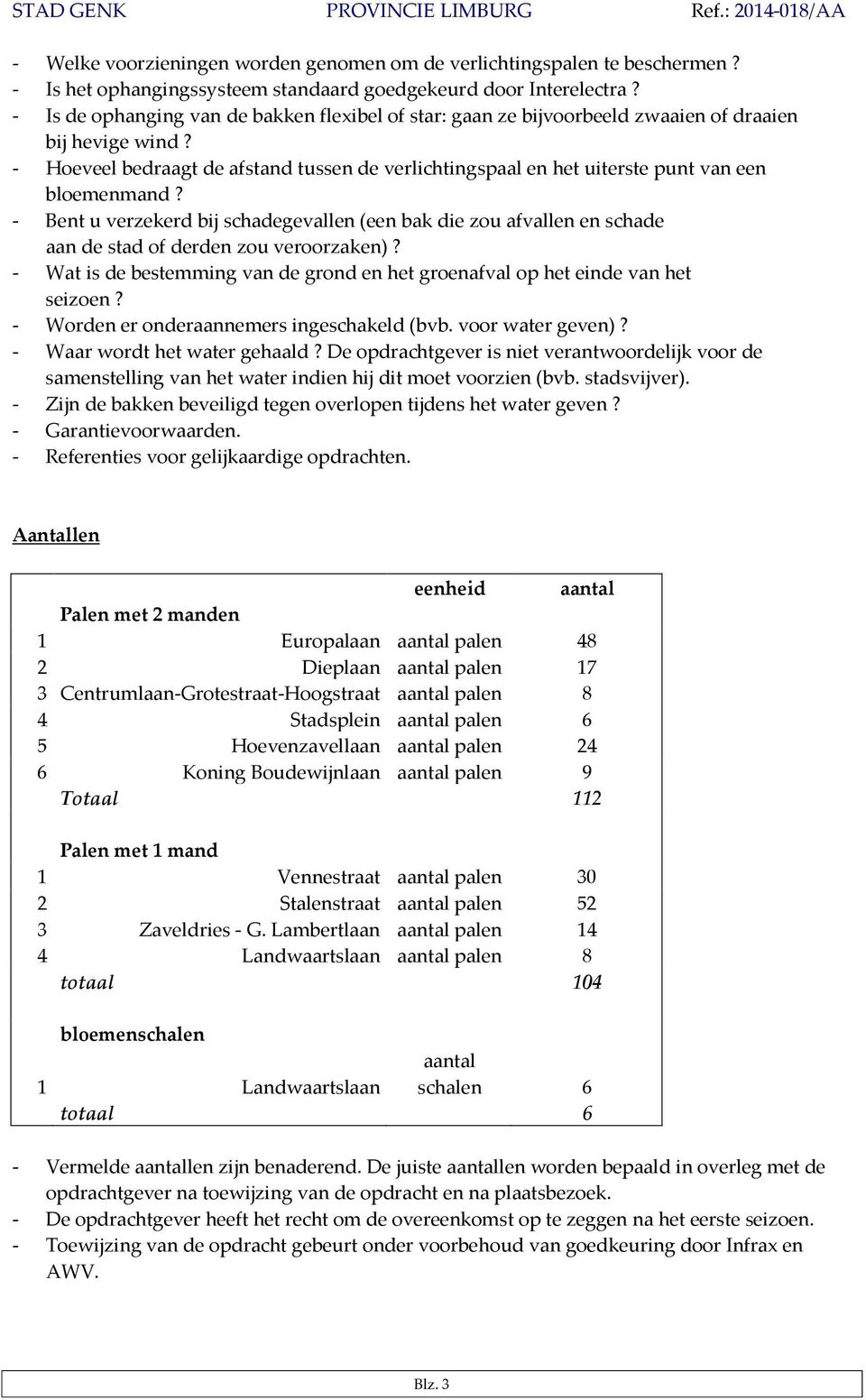 - Hoeveel bedraagt de afstand tussen de verlichtingspaal en het uiterste punt van een bloemenmand?