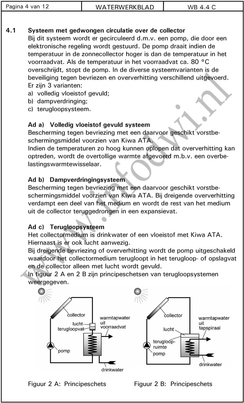 In de diverse systeemvarianten is de beveiliging tegen bevriezen en oververhitting verschillend uitgevoerd. Er zijn 3 varianten: a) volledig vloeistof gevuld; b) dampverdringing; c) terugloopsysteem.