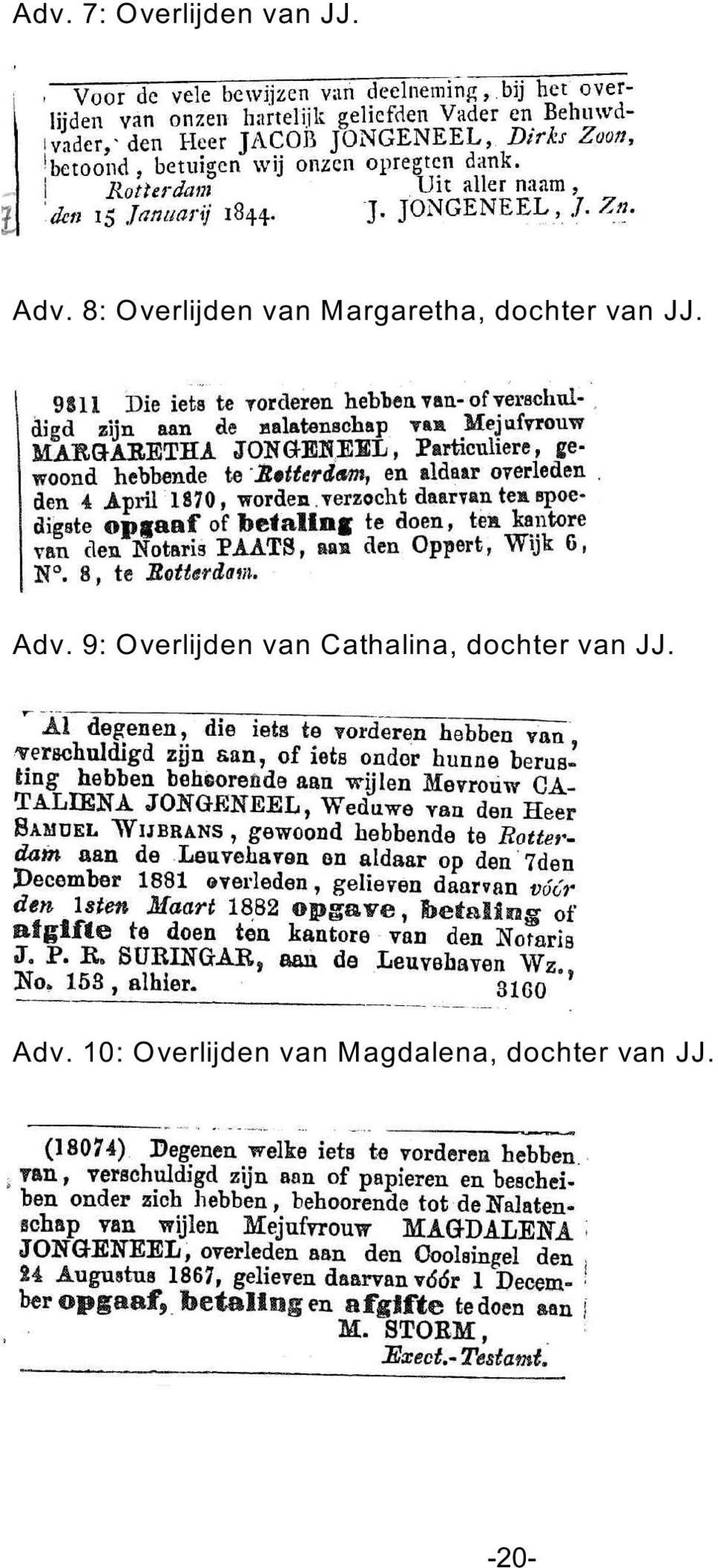 Adv. 9: Overlijden van Cathalina, dochter van