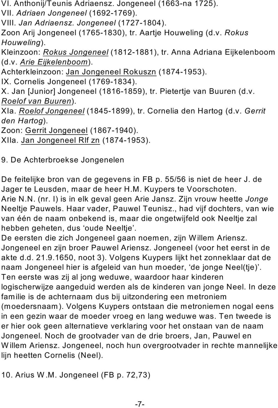 Cornelis Jongeneel (1769-1834). X. Jan [Junior] Jongeneel (1816-1859), tr. Pietertje van Buuren (d.v. Roelof van Buuren). XIa. Roelof Jongeneel (1845-1899), tr. Cornelia den Hartog (d.v. Gerrit den Hartog).