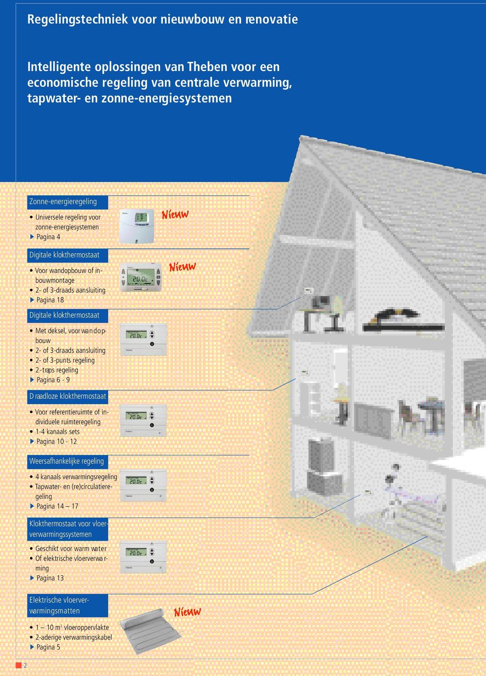 aansluiting Pagina 18 Digitale klokthermostaat et deksel, voor wa n d o p- b o u w - of 3-draads aansluiting - of 3-punts regeling - t raps regeling Pagina 6-9 D raadloze klokthermostaat Voor