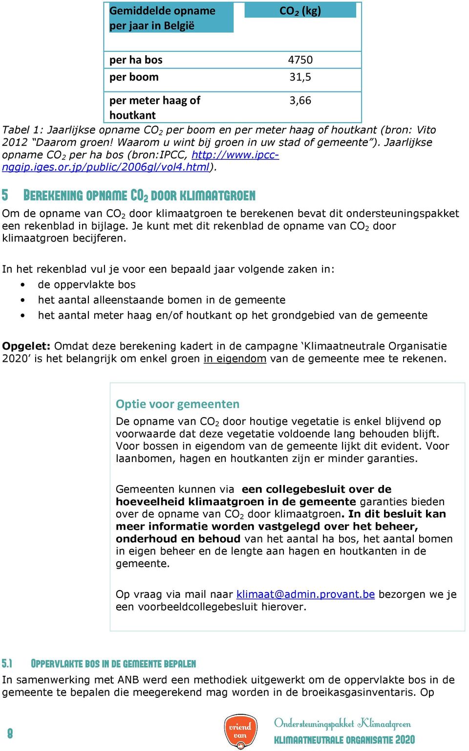 Berekening opname CO 2 door klimaatgroen Om de opname van CO 2 door klimaatgroen te berekenen bevat dit ondersteuningspakket een rekenblad in bijlage.