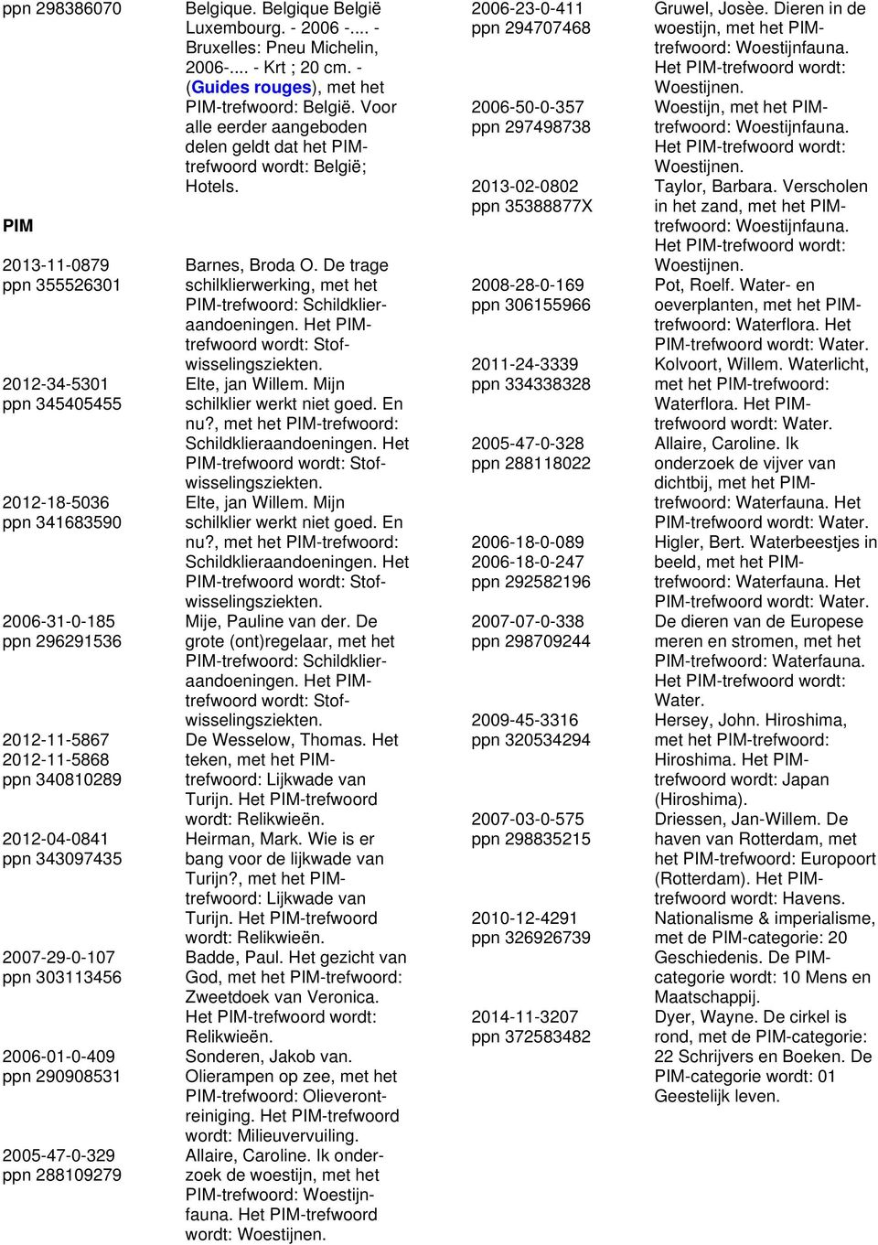 De trage ppn 355526301 schilklierwerking, met het PIM-trefwoord: Schildklieraandoeningen. Het PIMtrefwoord wordt: Stofwisselingsziekten. 2012-34-5301 Elte, jan Willem.