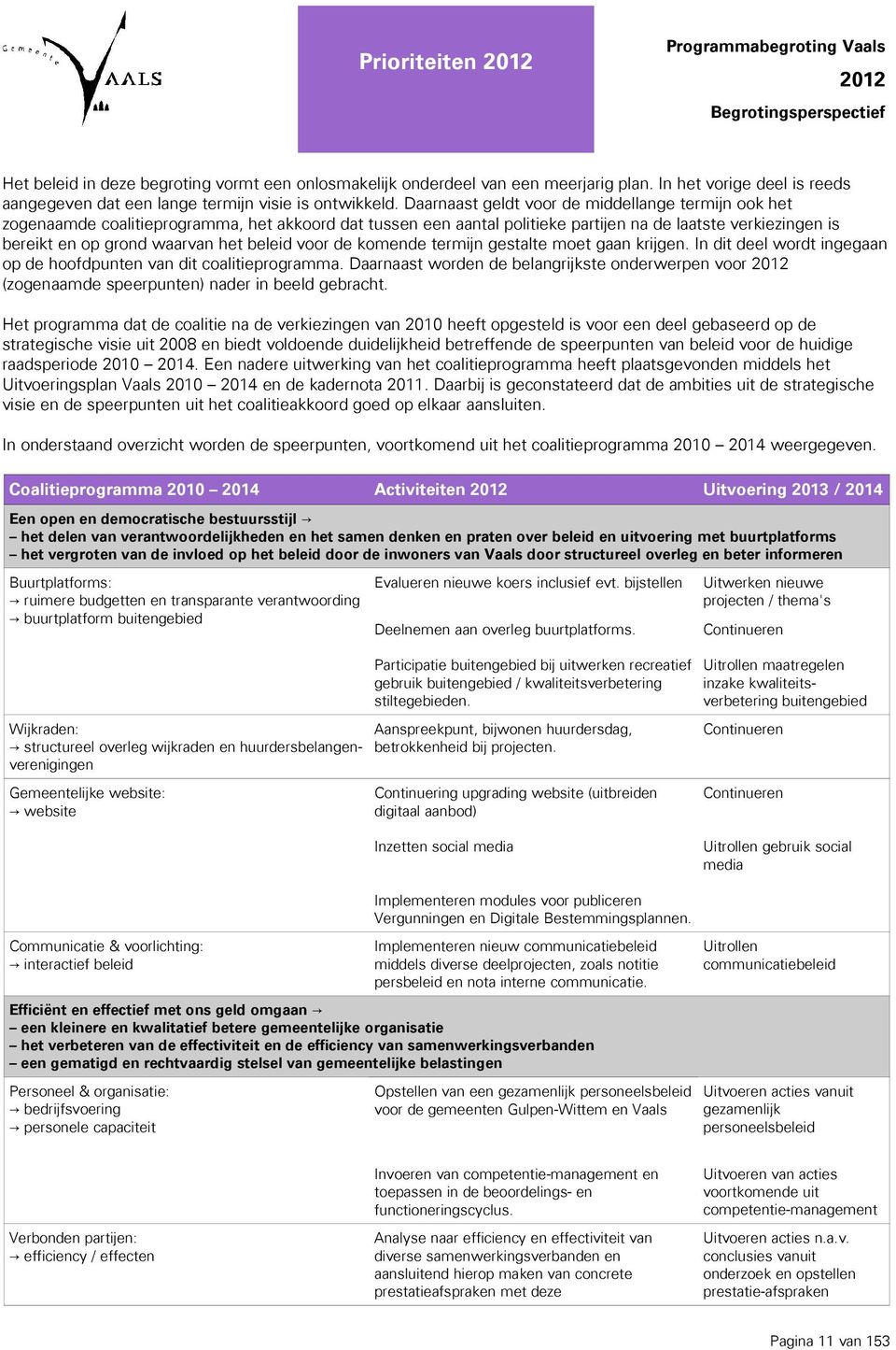 Daarnaast geldt voor de middellange termijn ook het zogenaamde coalitieprogramma, het akkoord dat tussen een aantal politieke partijen na de laatste verkiezingen is bereikt en op grond waarvan het