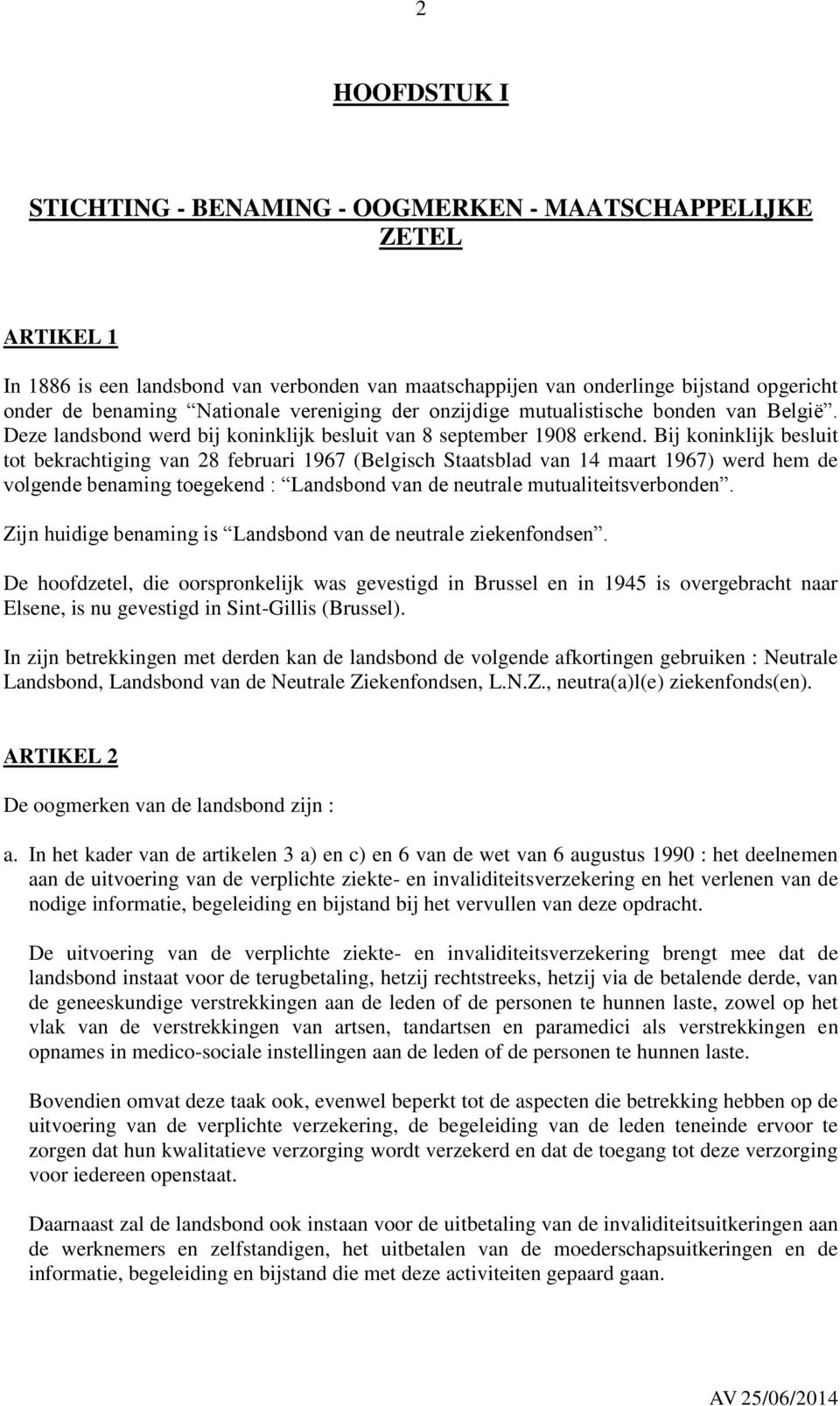 Bij koninklijk besluit tot bekrachtiging van 28 februari 1967 (Belgisch Staatsblad van 14 maart 1967) werd hem de volgende benaming toegekend : Landsbond van de neutrale mutualiteitsverbonden.